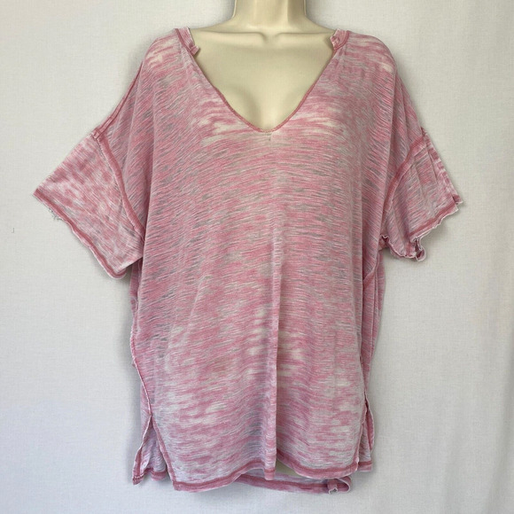 We the Free Top Women Large Pink Slub Knit Sheer Oversize Distressed Free People - Picture 1 of 14